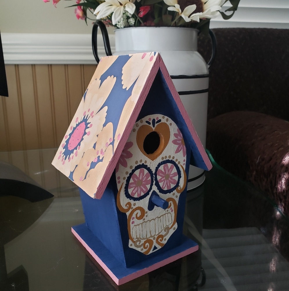 Hand painted sugar skull  birdhouse